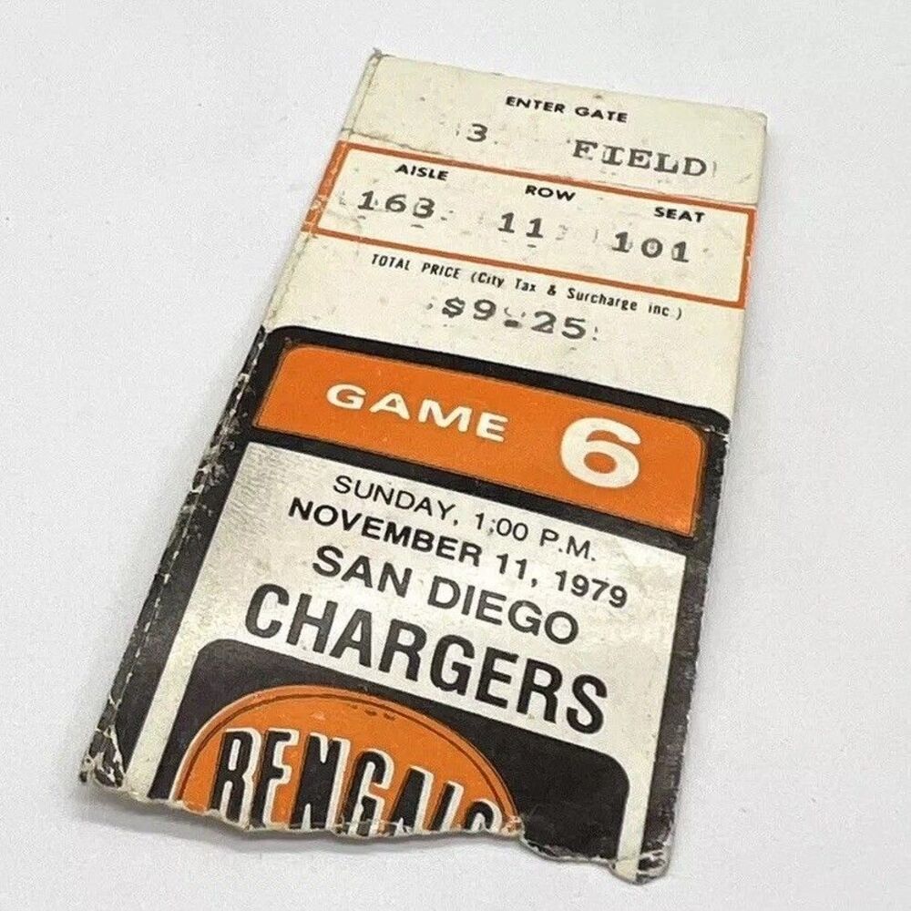 Vintage 1979 Cincinnati Bengals vs San Diego Chargers Ticket Stub 11/11/79 NFL